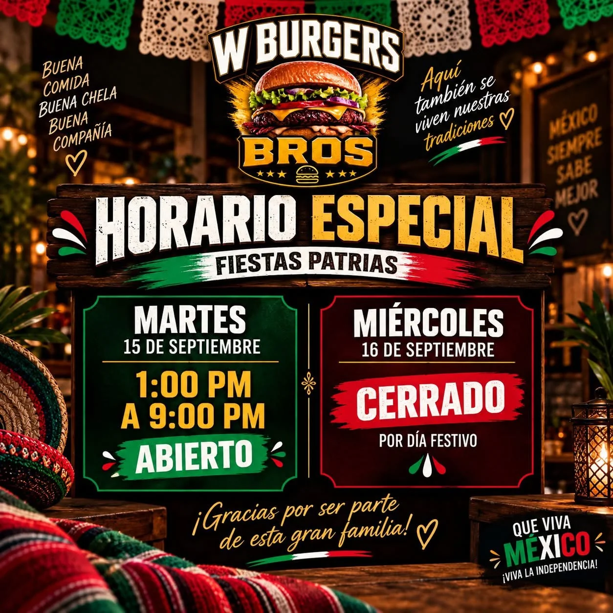 Horario especial de W Burgers Bros